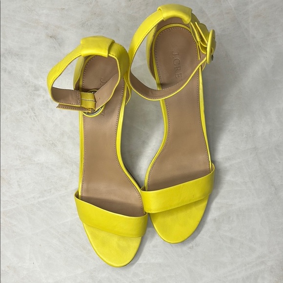 J. Crew Remi Ankle Strap Yellow Leather Block Heels | 11 - Picture 2 of 7